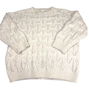 Chunky Wool‎ Blend Fisherman Sweater Womens Small Cream Coastal Minimalist Hygge